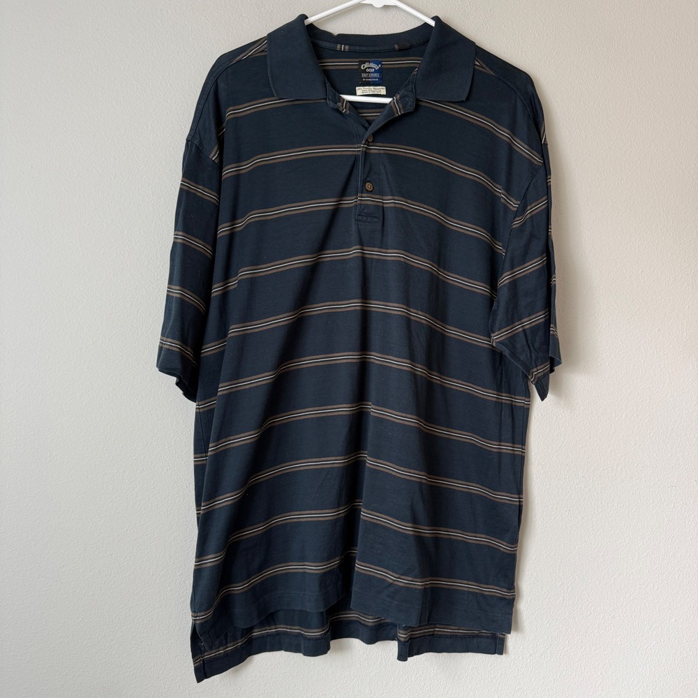 Callaway Golf Polo Shirt Mens L Blue Striped Nordstrom Vintage Short Sleeve